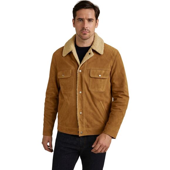 Vintage American Eagle Suede Leather Sherpa Jacket - Small - Picture 1 of 11
